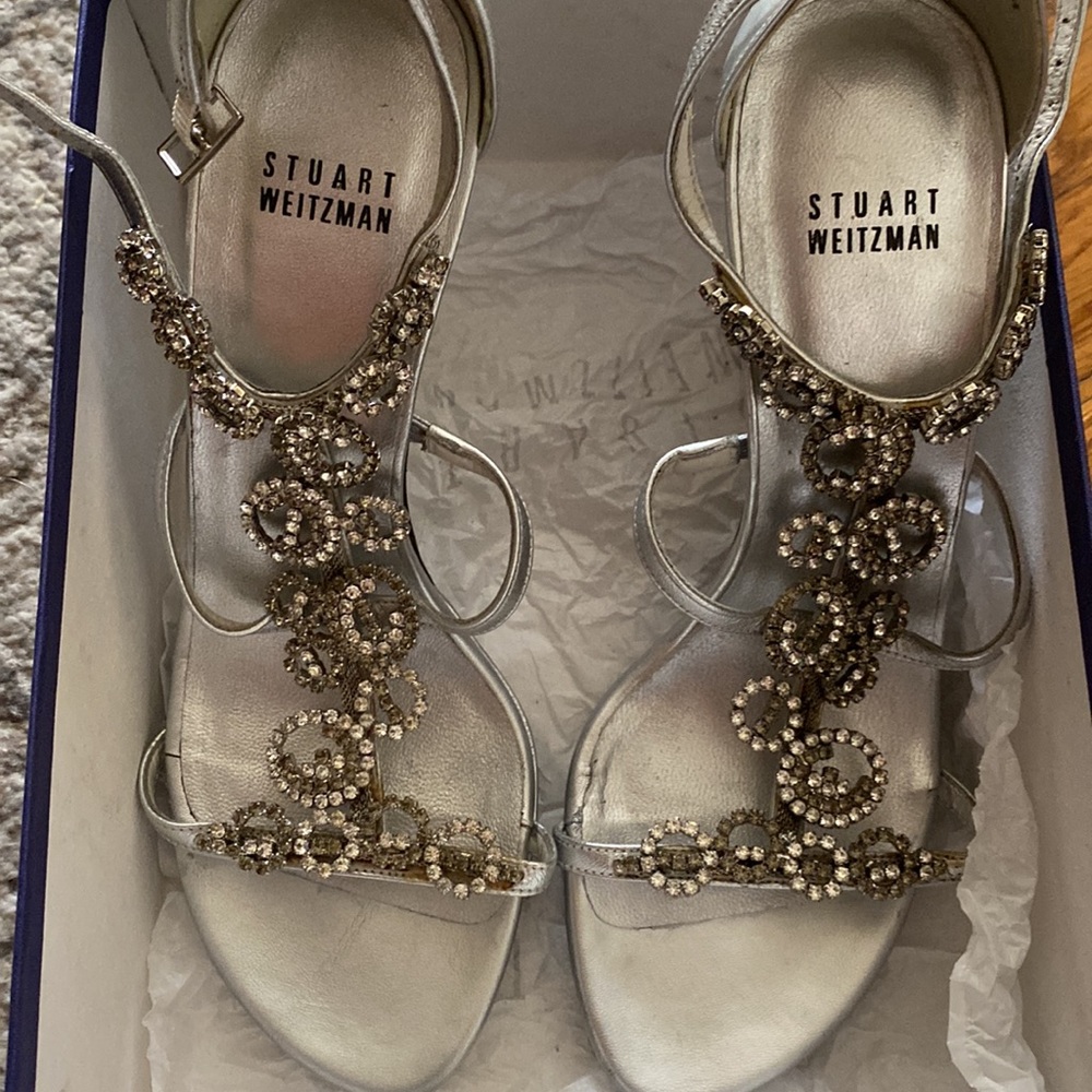 Stuart Weitzman Brillag Swarovski Jewel T Strap Evening Sandals - Picture 5 of 11